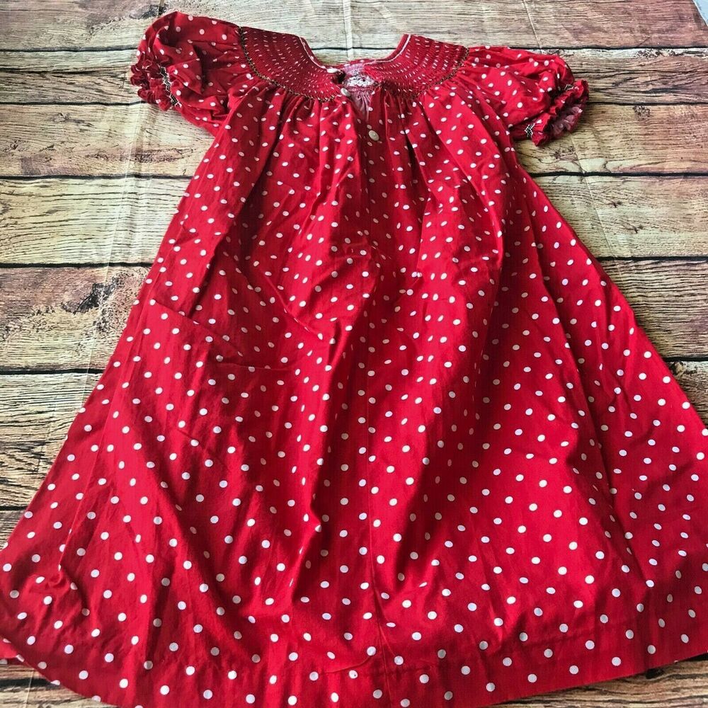 Unbranded Girls Dress Button Chest Polka Dot Red Holiday Christmas